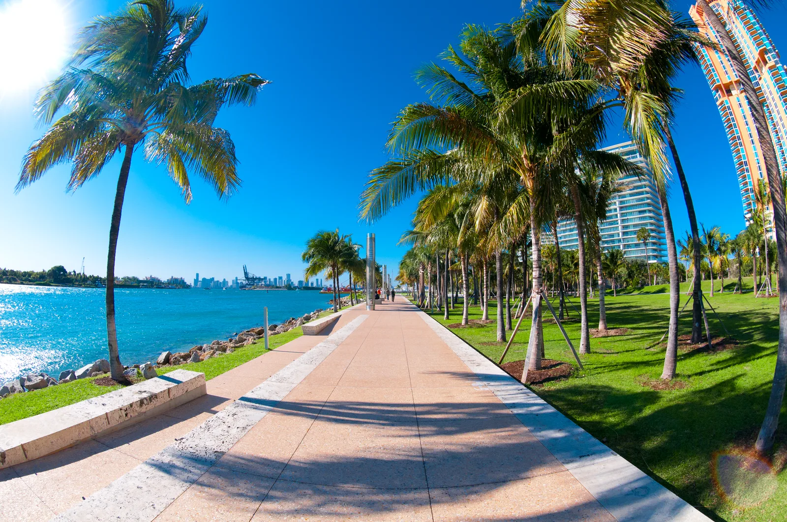 A Miami Gardens waterfront walkway highlighting local sidewalk infrastructure.