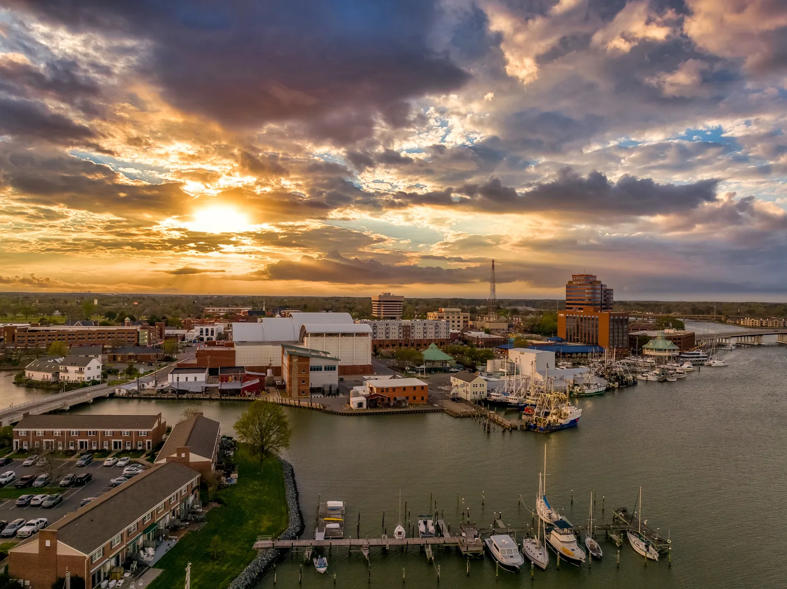 A Hampton Roads waterfront aerial showcasing the region's essential transit infrastructure.