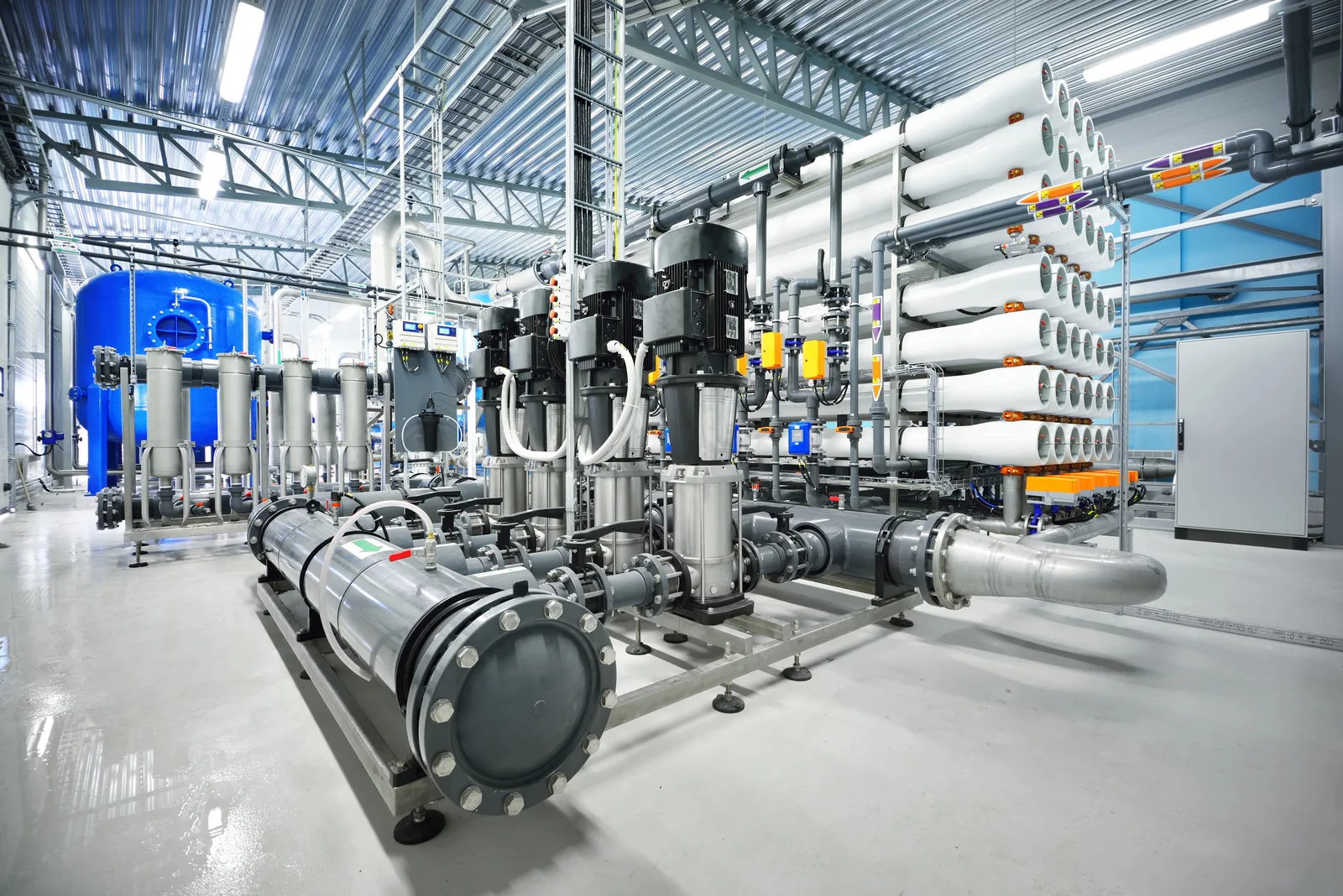 Membrane filtration racks at a water treatment plant.