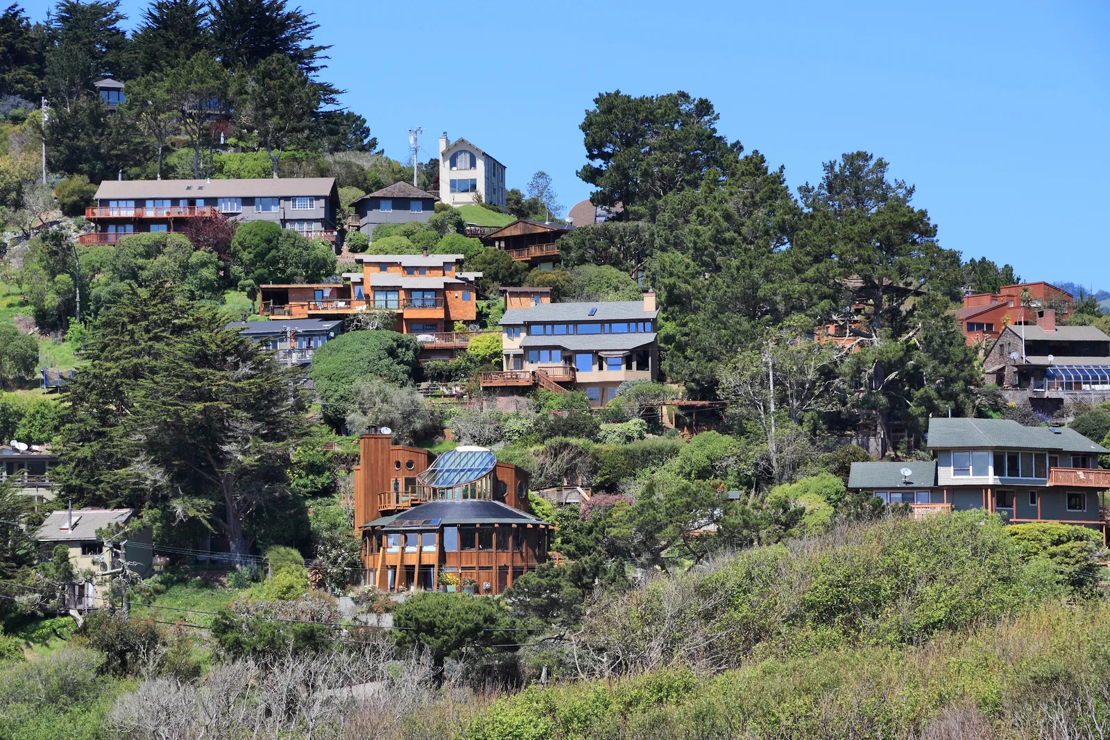 A Marin County hillside residential area highlighting regional road and facility infrastructure.
